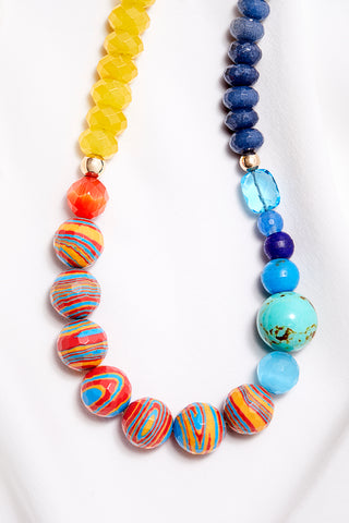 BRIGHT YELLOW ECLECTIC COLORFUL WORLD NECKLACE