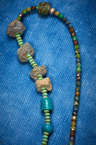 BLUE-GREEN TURQUOISE DRAGONFLY WRAP-AROUND NECKLACE