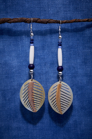 WHITE AND NAVY LEAF EARRINGS
