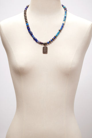 OXIDIZED STERLING SILVER AND BLUE NECKLACE WITH VINTAGE THUNDERBIRD PENDANT