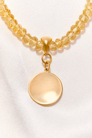 CITRINE NECKLACE WITH 14K GOLD CONCAVE CIRCLE PENDANT