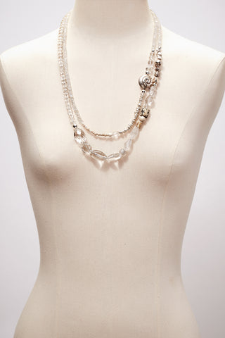 CRYSTAL QUARTZ AND STERLING SILVER MULTI SHELL DOUBLE STRAND NECKLACE