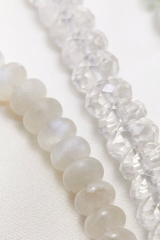 LONG CRYSTAL QUARTZ AND MOONSTONE STERLING SILVER GEOMETRIC NECKLACE