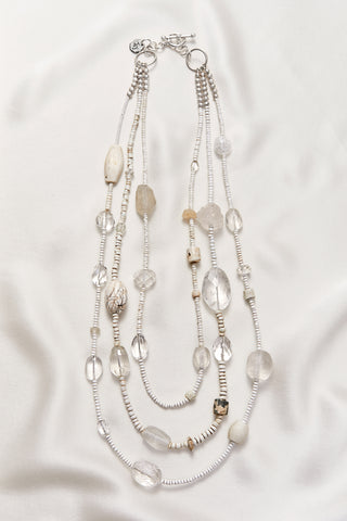 CRYSTAL QUARTZ AND SHELL MULTI-STRAND NECKLACE
