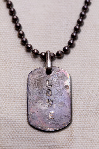 OXIDIZED STERLING SILVER LOVE DOG TAG CHAIN NECKLACE