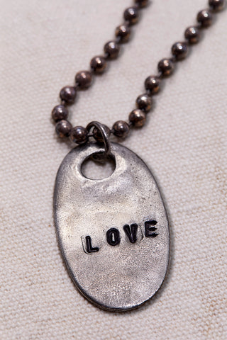 OXIDIZED SILVER LOVE OVAL CHAIN NECKLACE