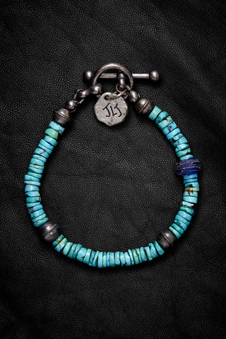 THICK LAYERED TURQUOISE AND BLUE OXIDIZED STERLING SILVER BRACELET