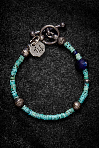 LAYERED TURQUOISE AND BLUE OXIDIZED STERLING SILVER BRACELET