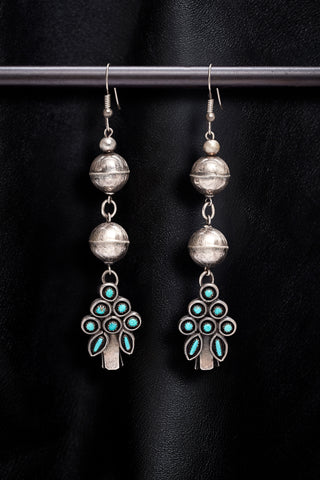 DOUBLE OXIDIZED STERLING BEAD WITH VINTAGE STERLING SILVER AND TURQUOISE TREE EARRINGS