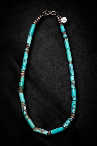 DEEP BLUE TURQUOISE CYLINDER CHOKER NECKLACE