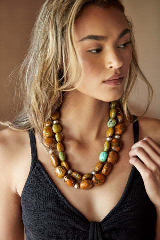 MAHOGANY AND OCHRE TURQUOISE NECKLACE